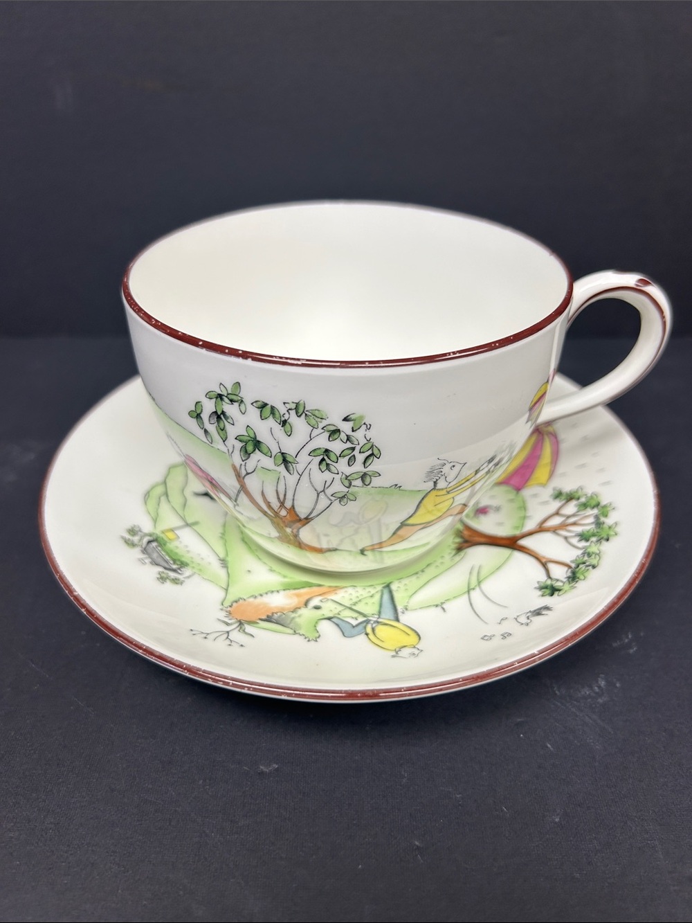 Vintage Crown Staffordshire bone china Golf Trophy themed large cup & saucer